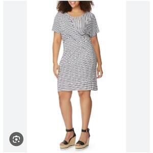 Rebel Wilson x Angels Twist Stripe Dress White Black Size 2X